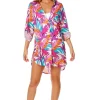 Anne Cole: Dance Floor Palm Button Down Shirt Cover Up