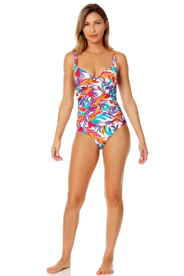 Anne Cole: One Piece Dance Floor Palm Underwire Surplice Swimsuit