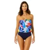 Anne Cole: One Piece Tropic Stamp Bandeau Blouson Swimsuit