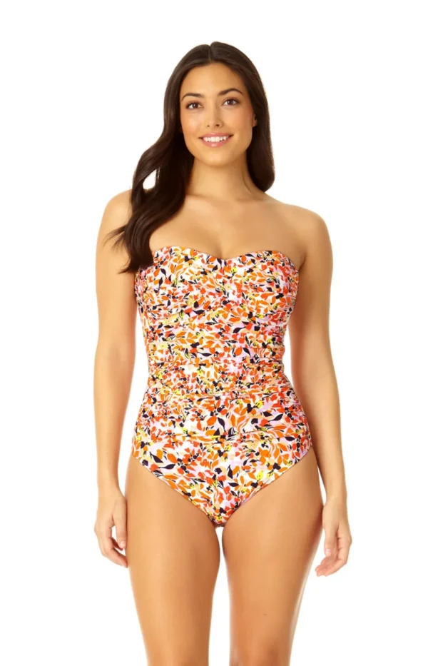 Anne Cole: One Piece Whirlpool Twist Front Shirred Bandeau