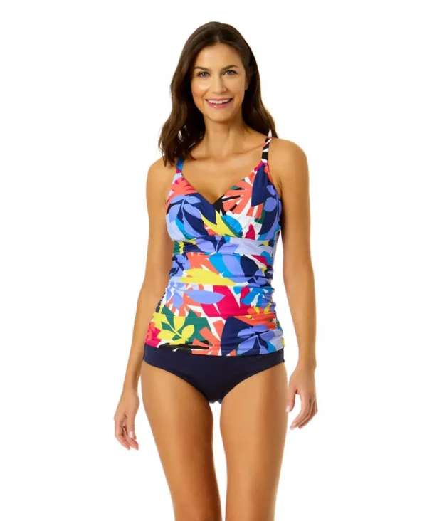 Anne Cole: Tropic Stamp Underwire Surplice Tankini Top