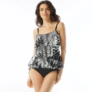 Beach House: Abstract Palm Jane Ruffle Tiered Tankini Top