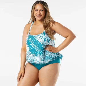Beach House: Plus Abstract Palm Sarah Side Tie Blouson Tankini Top