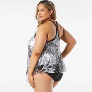 Beach House: Plus Abstract Palm Kerry Mesh Layer Tankini Top