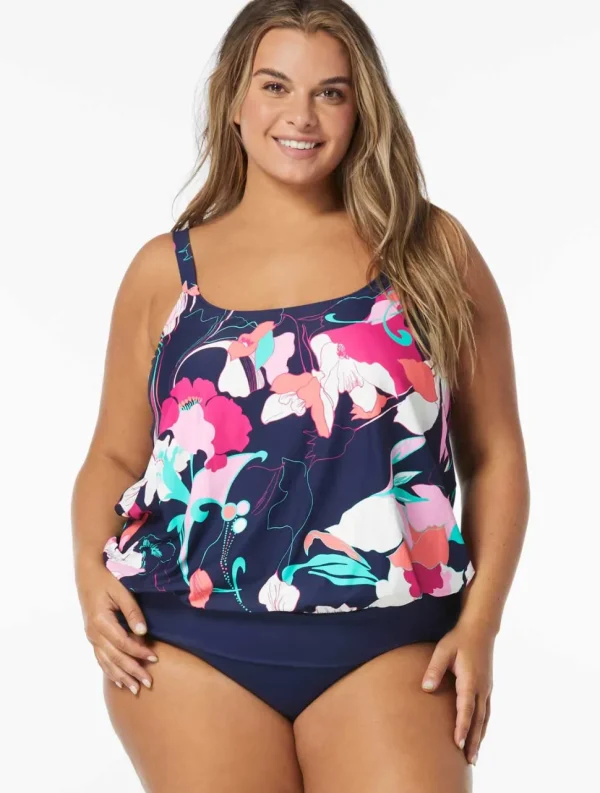 Beach House: Plus Size Avalon Floral Sarah Blouson Tankini Top