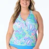 Beach House: Plus Size Estate Mosaic Pique Ruffle Trim Tankini Top