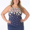 Beach House: Plus Size Floral Rain Jersey Blair High Neck Tankini Top