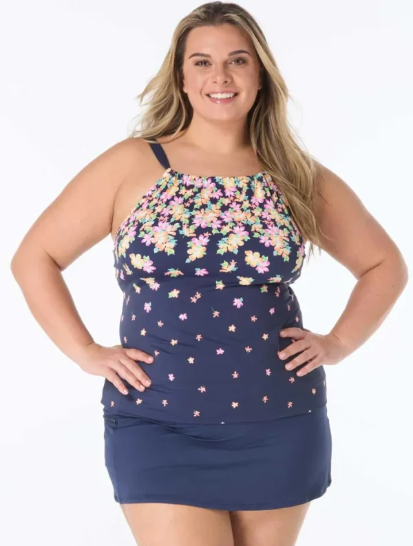 Beach House: Plus Size Floral Rain Jersey Blair High Neck Tankini Top