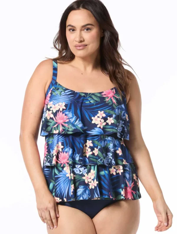 Beach House: Plus Size Monterey Tropical Admiral Jane Ruffle Tiered Ta