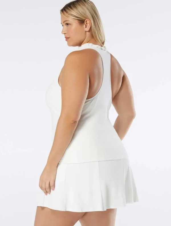 Beach House: Plus Size Pique Solid Ruffle Trim Tankini Top