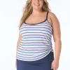 Beach House: Plus Size Resort Stripe Shirred Side Underwire Tankini To