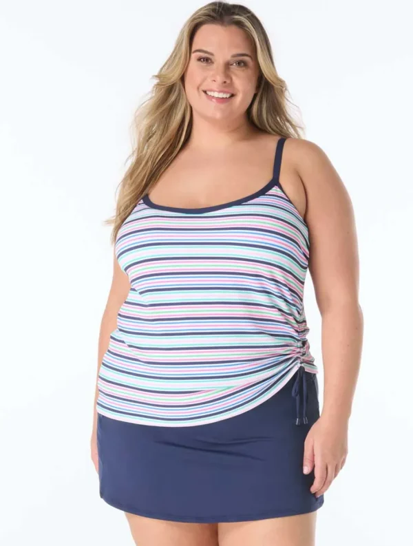 Beach House: Plus Size Resort Stripe Shirred Side Underwire Tankini To