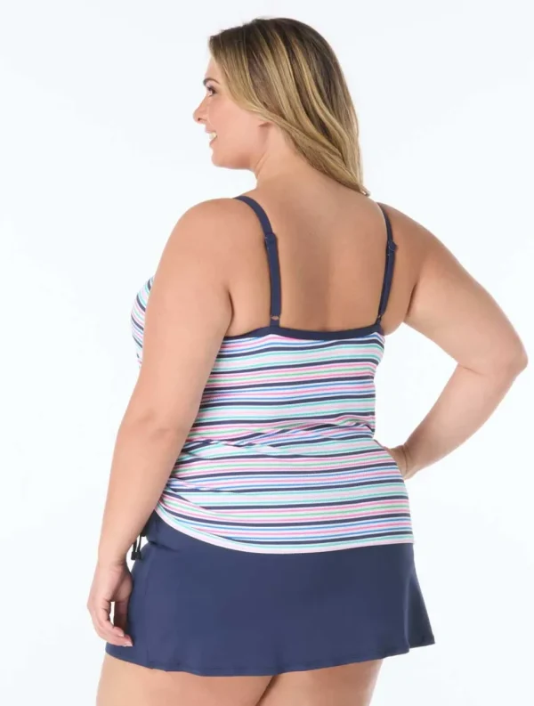 Beach House: Plus Size Resort Stripe Shirred Side Underwire Tankini To