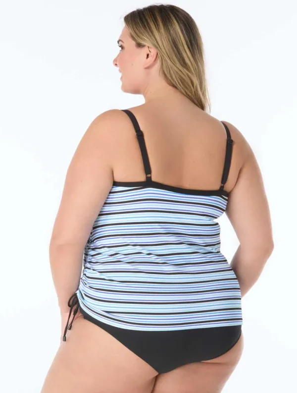 Beach House: Plus Size Resort Stripe Shirred Side Underwire Tankini To