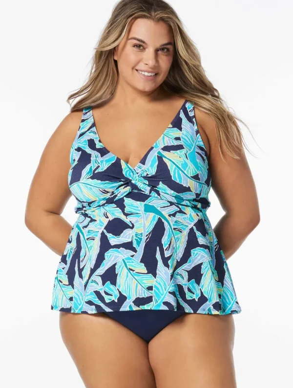 Beach House: Plus Size Seaglass Palm Willow Textured Tankini Top
