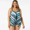 Beach House: Plus Wave Pool Stripe Kerry Mesh Layer Tankini Top