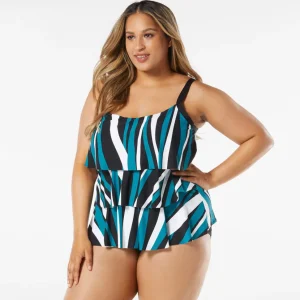 Beach House: Plus Wave Pool Stripe Jane Ruffle Tiered Tankini Top