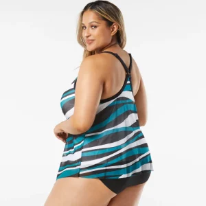 Beach House: Plus Wave Pool Stripe Kerry Mesh Layer Tankini Top