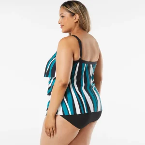 Beach House: Plus Wave Pool Stripe Jane Ruffle Tiered Tankini Top
