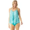 Beach House: Seaglass Stripe Mesh Layer Tankini Top