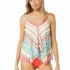 Beach House: Sunward Stripe Mesh Layer Tankini Top