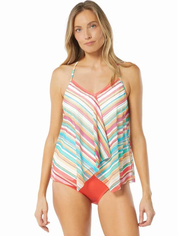 Beach House: Sunward Stripe Mesh Layer Tankini Top