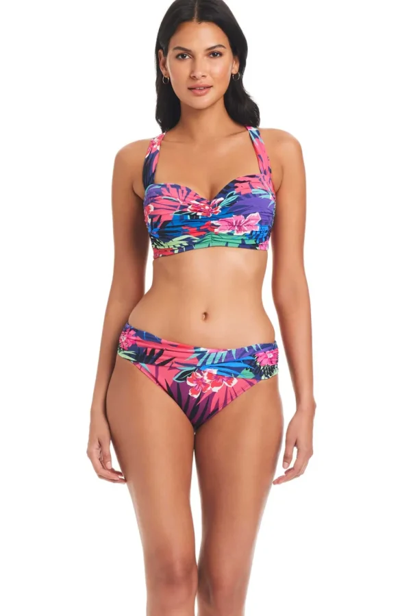 Bleu: Hawaiian Punch Shirred Bandeau Bikini Top