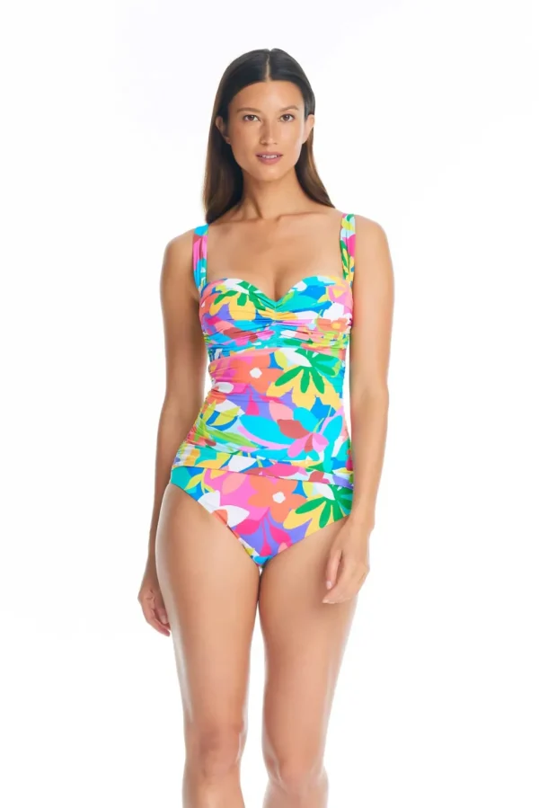 Bleu: One Piece Away We Go Shirred Bandeau Swimsuit