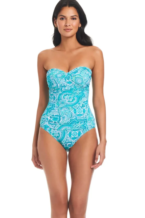 Bleu: One Piece Coastal Cool Twisted Bandeau Swimsuit