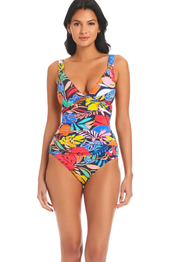 Bleu: One Piece Color Field Lace Down Mio Swimsuit