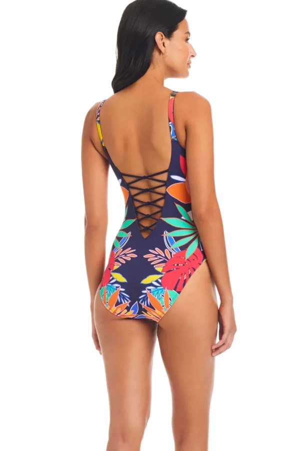 Bleu: One Piece Color Field Lace Down Mio Swimsuit