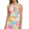 Bleu: Packing A Punch High Neck Lattice Front Tankini Top
