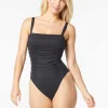 Carmen Marc Valvo: One Piece Solid Ruched Square Neck Swimsuit