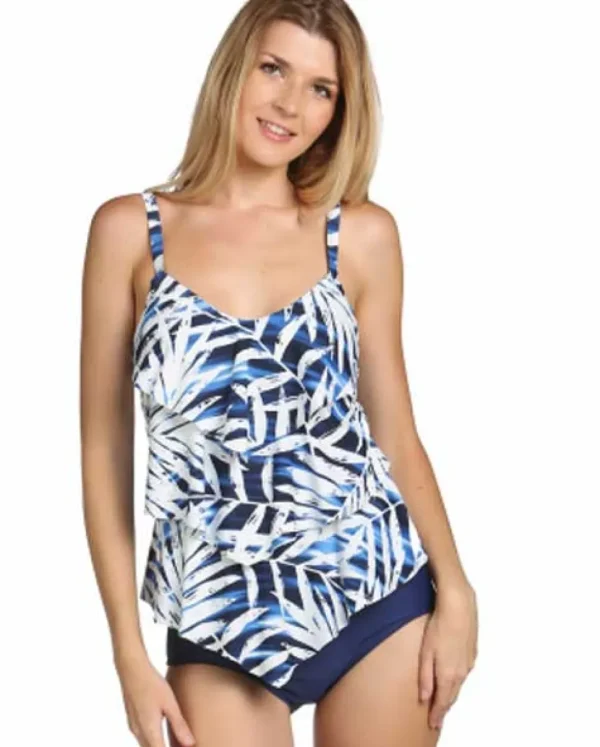 Ceeb: Plus Size Tropical Waterfall Triple Tiered Tankini Top