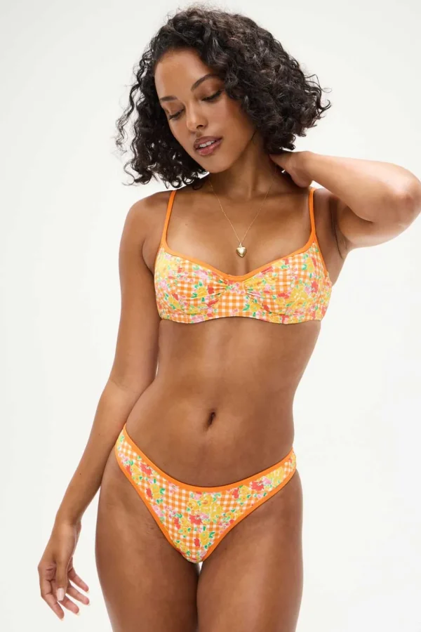 Frankies Bikinis: Marigold Gingham Dean Underwire Balconette Bikini To