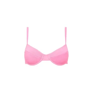 Kulani Kinis: Taffy Pink Ribbed Ditzy Underwire Bra Bikini Top