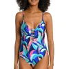 La Blanca: One Piece Painted Leaves Reversible Plunge