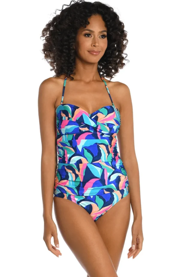 La Blanca: Painted Leaves Bnadeau Tankini Top