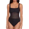 Lauren: One Piece Ottoman Mesh Solid Square Neck Swimsuit
