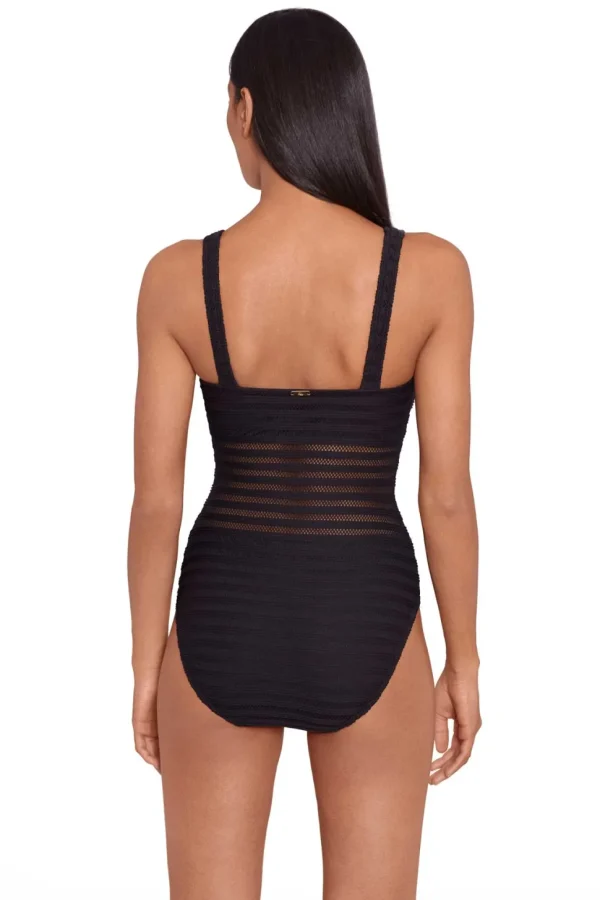 Lauren: One Piece Ottoman Mesh Solid Square Neck Swimsuit