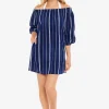 Lauren: Slib Stripe Off Shoulder Dress