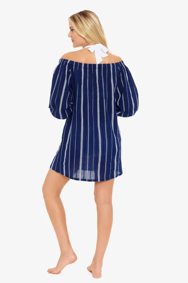 Lauren: Slib Stripe Off Shoulder Dress