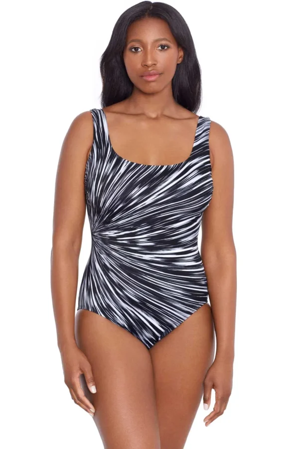 Longitude: One Piece Night Point Long Torso Scoopneck Tank Swimsuit