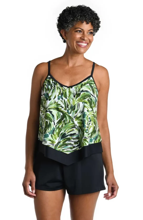 Maxine: Fronds With Flair Flutter Hem Tankini Top