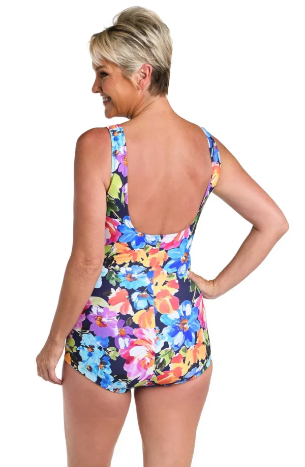 Maxine: One Piece Botanic Garden Shirred Front Girl Leg