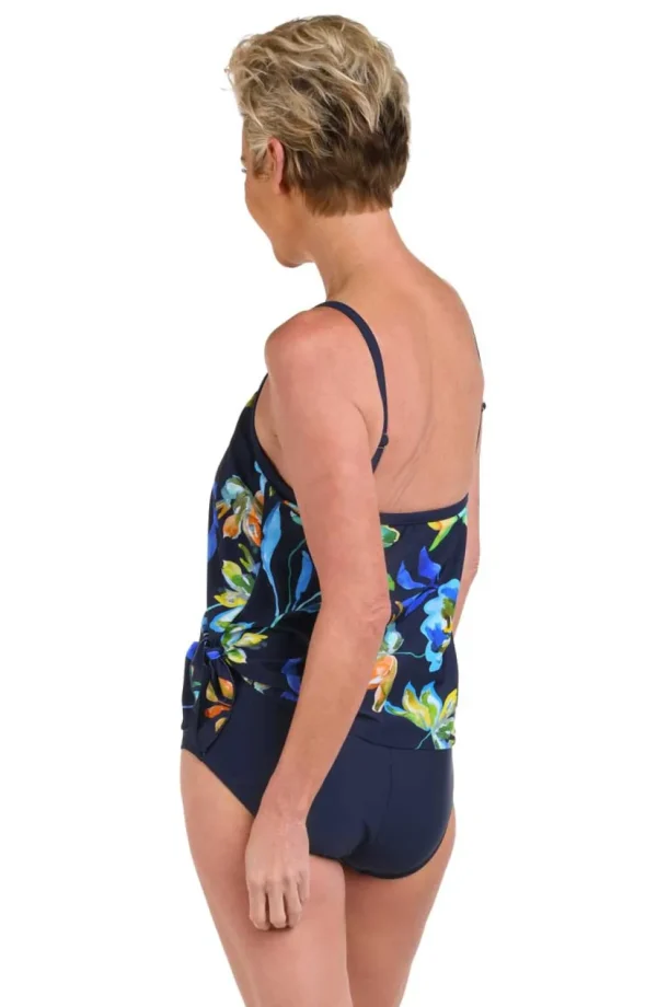Maxine: One Piece Indigo Vineyard Scoop Neck Faux Tankini Swimsuit