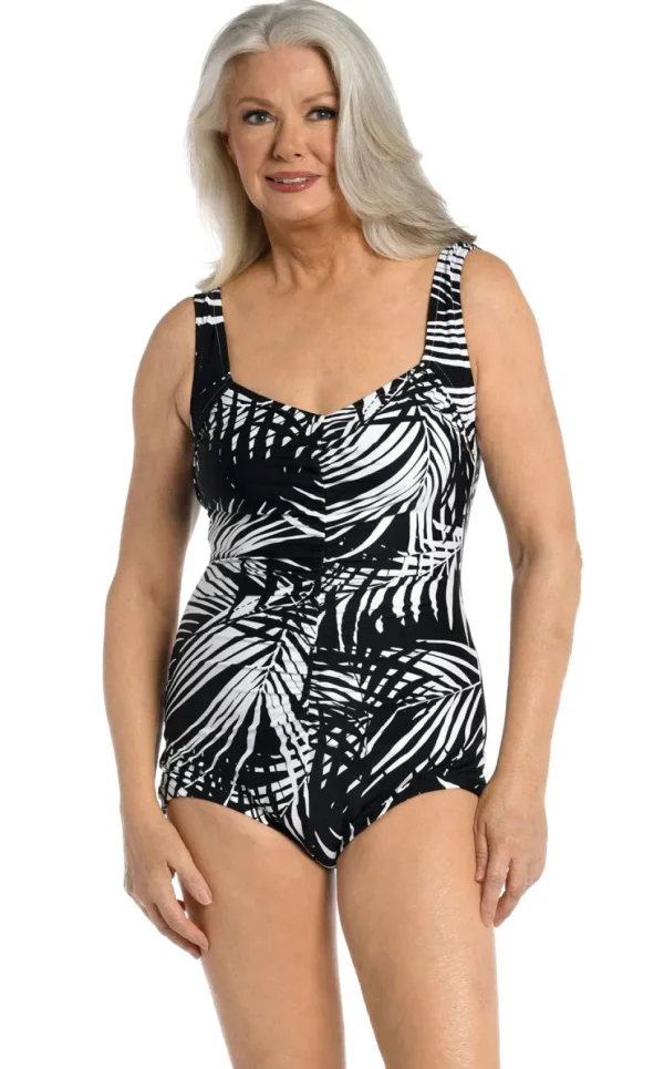 Maxine: One Piece Shadow Palms Girl Leg Swimsuit