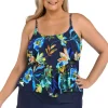 Maxine: Plus Size Indigo Vineyard Tiered Tankini Top