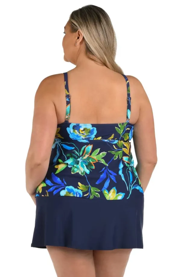 Maxine: Plus Size Indigo Vineyard Tiered Tankini Top