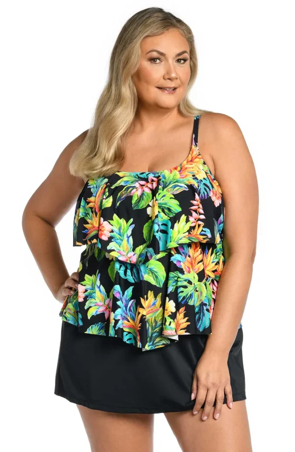 Maxine: Plus Size Oahu Oasis Two Tiered Tankini Top